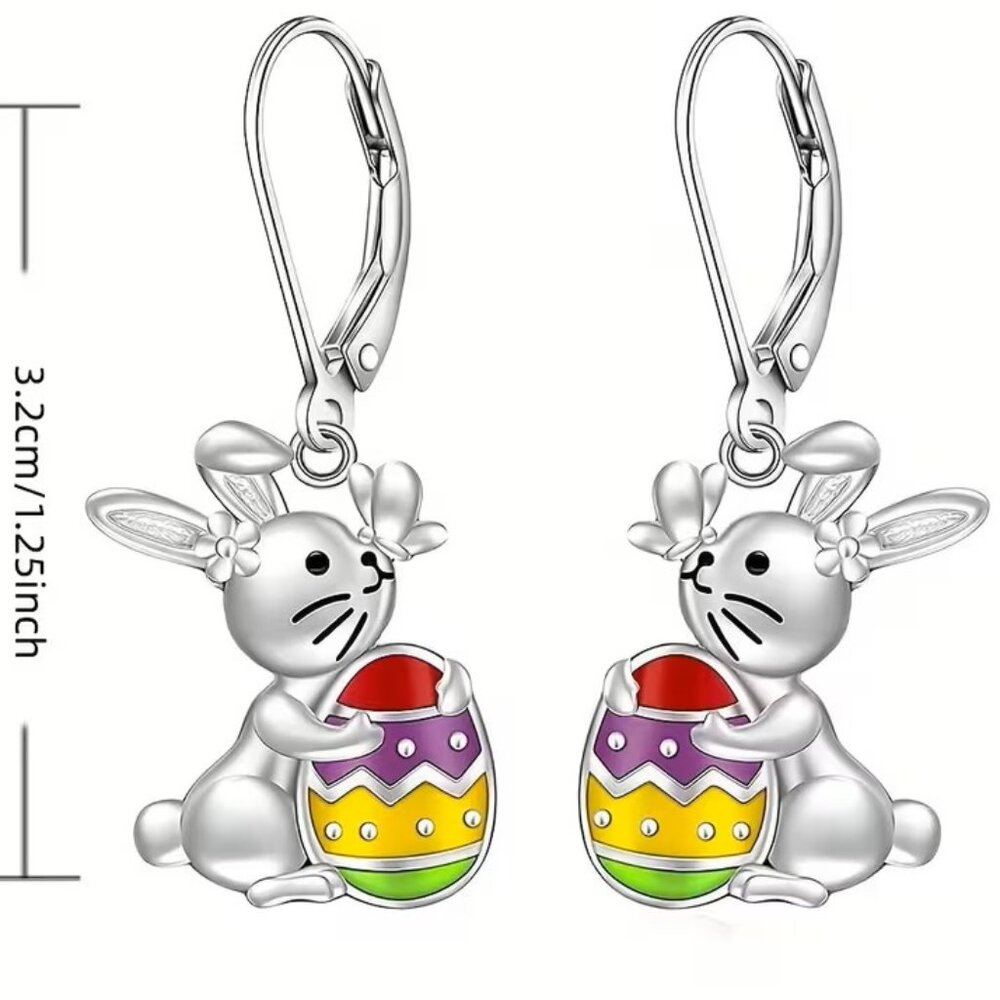 Adorable Easter Bunny Bunnies with Eggs Earrings Z159